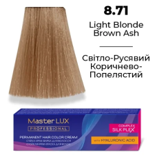 Стійка крем-фарба для волосся 8.71 Світло-русявий коричнево-попелястий  Master LUX 60 мл